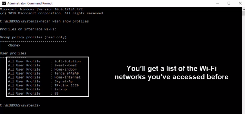 netsh wlan show profiles